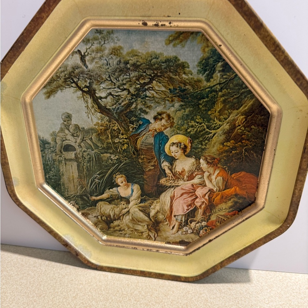 Vintage Decorative Sunshine Biscuit Tin Plate with Pastoral Scene, “The Nest”